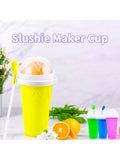 Slushy Maker Cup, DIY Magic Slushy Maker Squeeze Cup, Portable Smoothie Squeeze Cup For Juices, Milk And Ice Cream Make, Double Layers Silica Cup With Lid & Straw For Kids,Summer Beach Party Smoothie Squeeze Cup