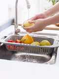 Adjustable Drain Basket, Modern Grey Plastic Fruit And Vegetable Drain Basket For Kitchen,Dish Drying Rack Black, Adjustable Stainless Steel Drainer Basket Drain Tray for Dish Vegetable Fruit