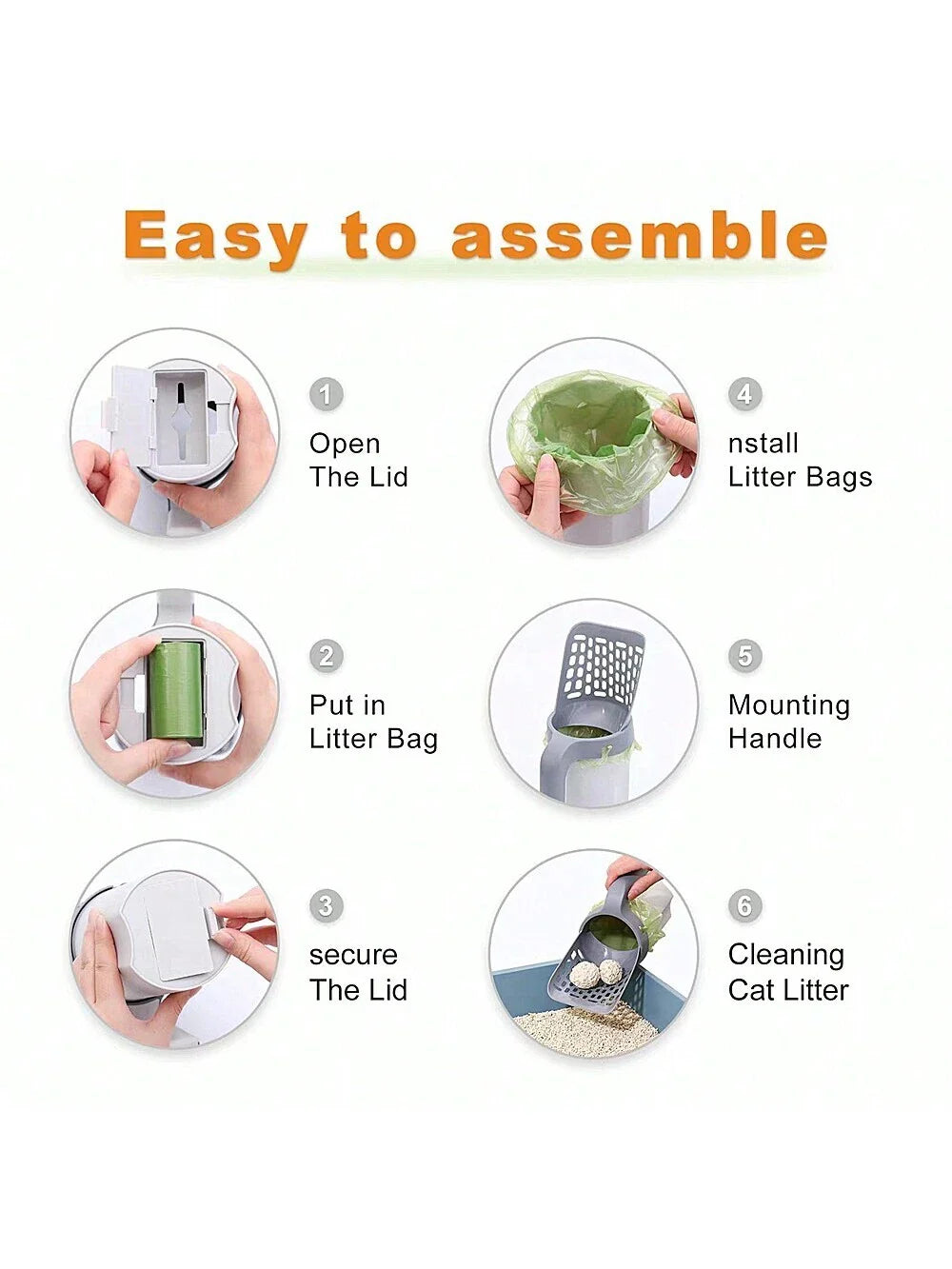 Cat Litter Scoop,Cat Litter Scooper,Pet Litter Scoop, All-In-One Design, Pet Cleaning Tool , All In One Cat Litter Scoop,All-In-One Detachable Plastic Cat Litter Scoop With Fragrant Waste Bag, Portable