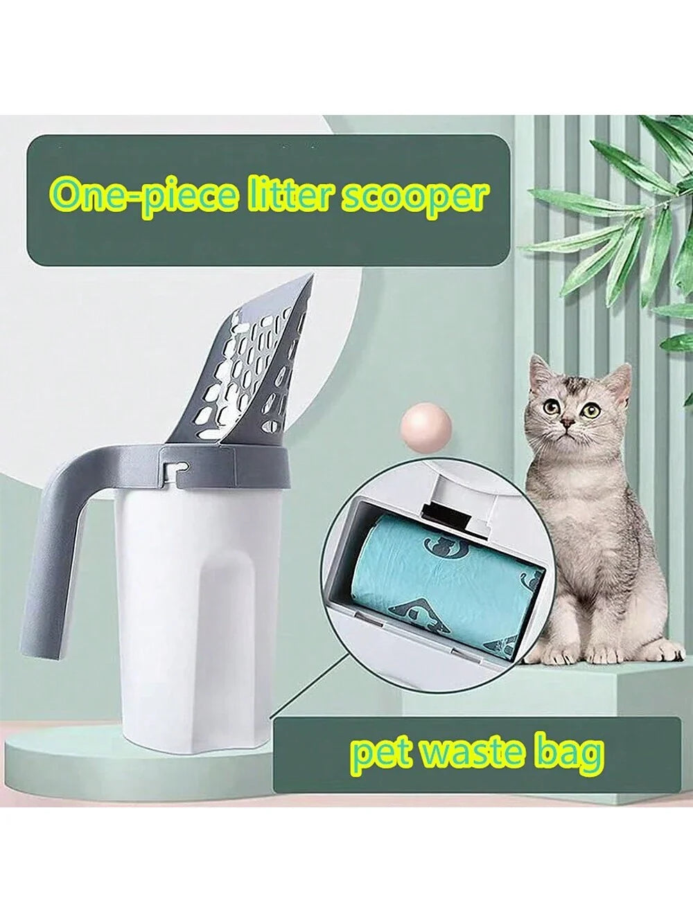 Cat Litter Scoop,Cat Litter Scooper,Pet Litter Scoop, All-In-One Design, Pet Cleaning Tool , All In One Cat Litter Scoop,All-In-One Detachable Plastic Cat Litter Scoop With Fragrant Waste Bag, Portable