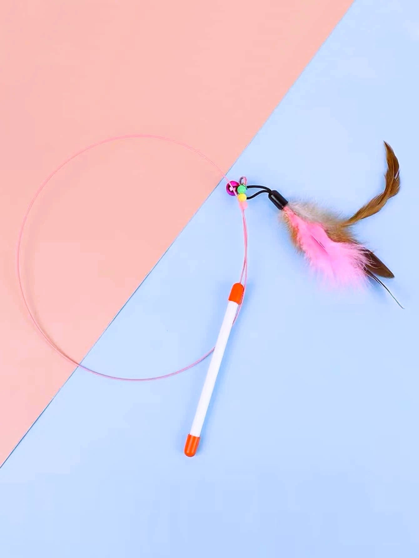 Feather Decor Cat Teaser Stick ,Cat Feather Toys, Interactive Cat Toys Kitten Toys, Elasticity Cat Wand Toy and Feathers Refills, Cat Toys for Indoor Cats Kitten Play Chase