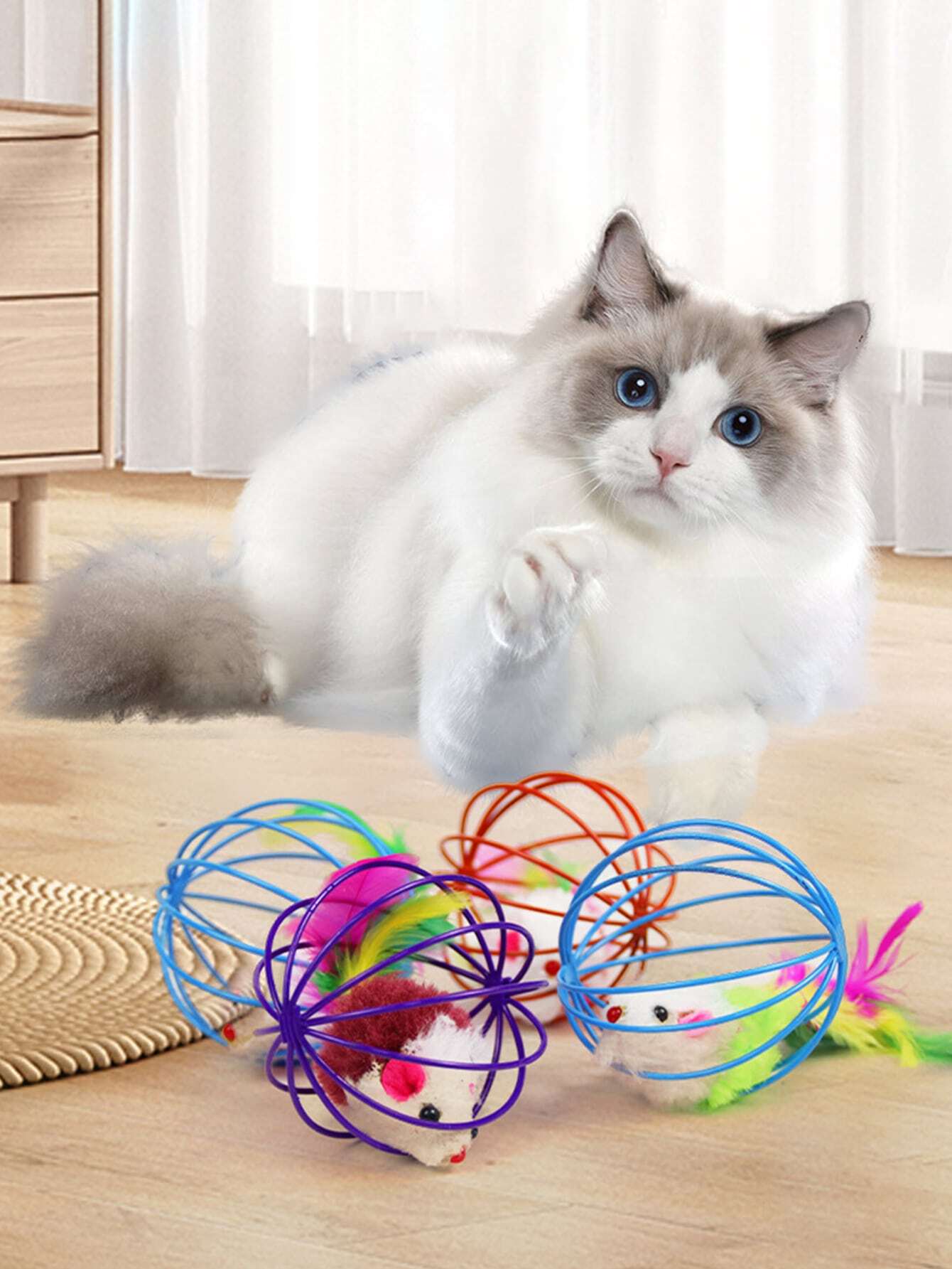 Cat Toys,Pet Toys,Colorful Caged Mice Relieve Boredom Fun And Fun Toy Set ,Keep Your Cat Entertained With Interactive Rolling Balls & Mouse Toys