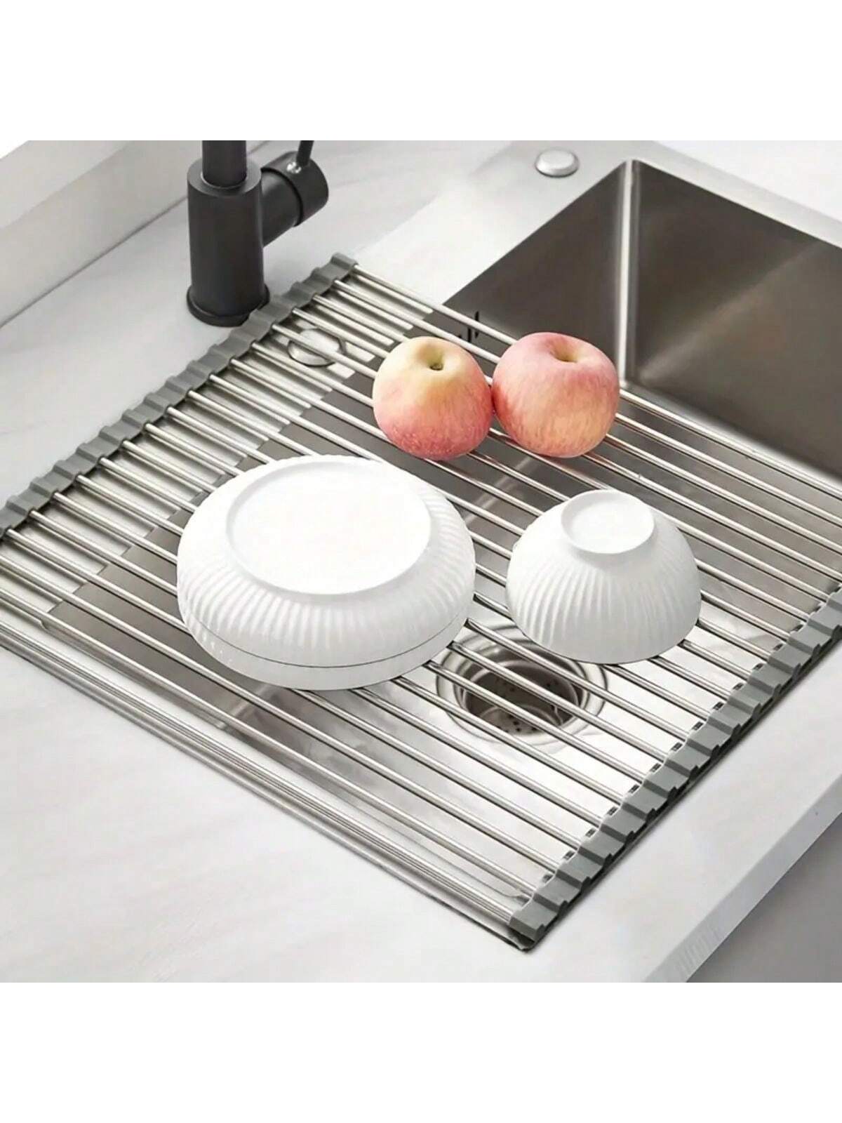 Dish Drainer Rack,Sink Dish Drainer Rack,Multifunctional Kitchen Sink Dish Drainer Rack , Foldable Stainless Steel Dish Drain Roll Up Rack,Expandable Roll Up Dish Drying Rack