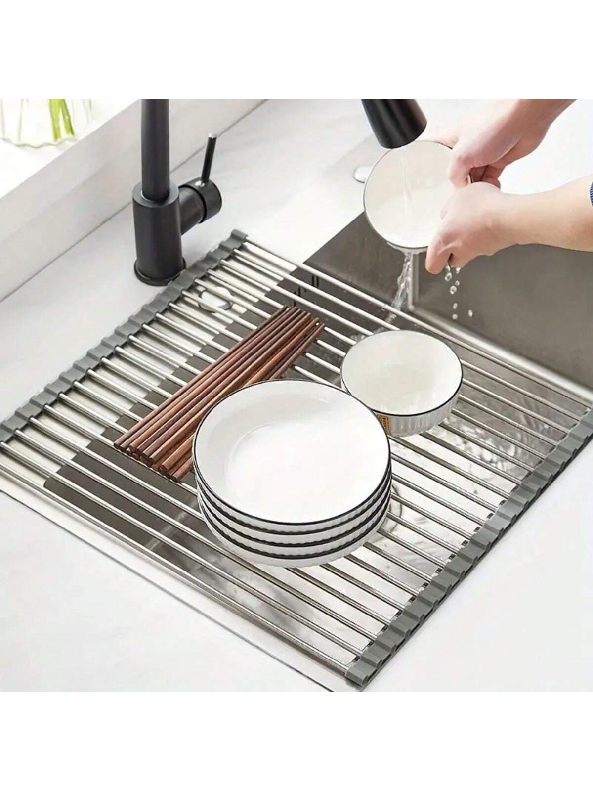 Dish Drainer Rack,Sink Dish Drainer Rack,Multifunctional Kitchen Sink Dish Drainer Rack , Foldable Stainless Steel Dish Drain Roll Up Rack,Expandable Roll Up Dish Drying Rack