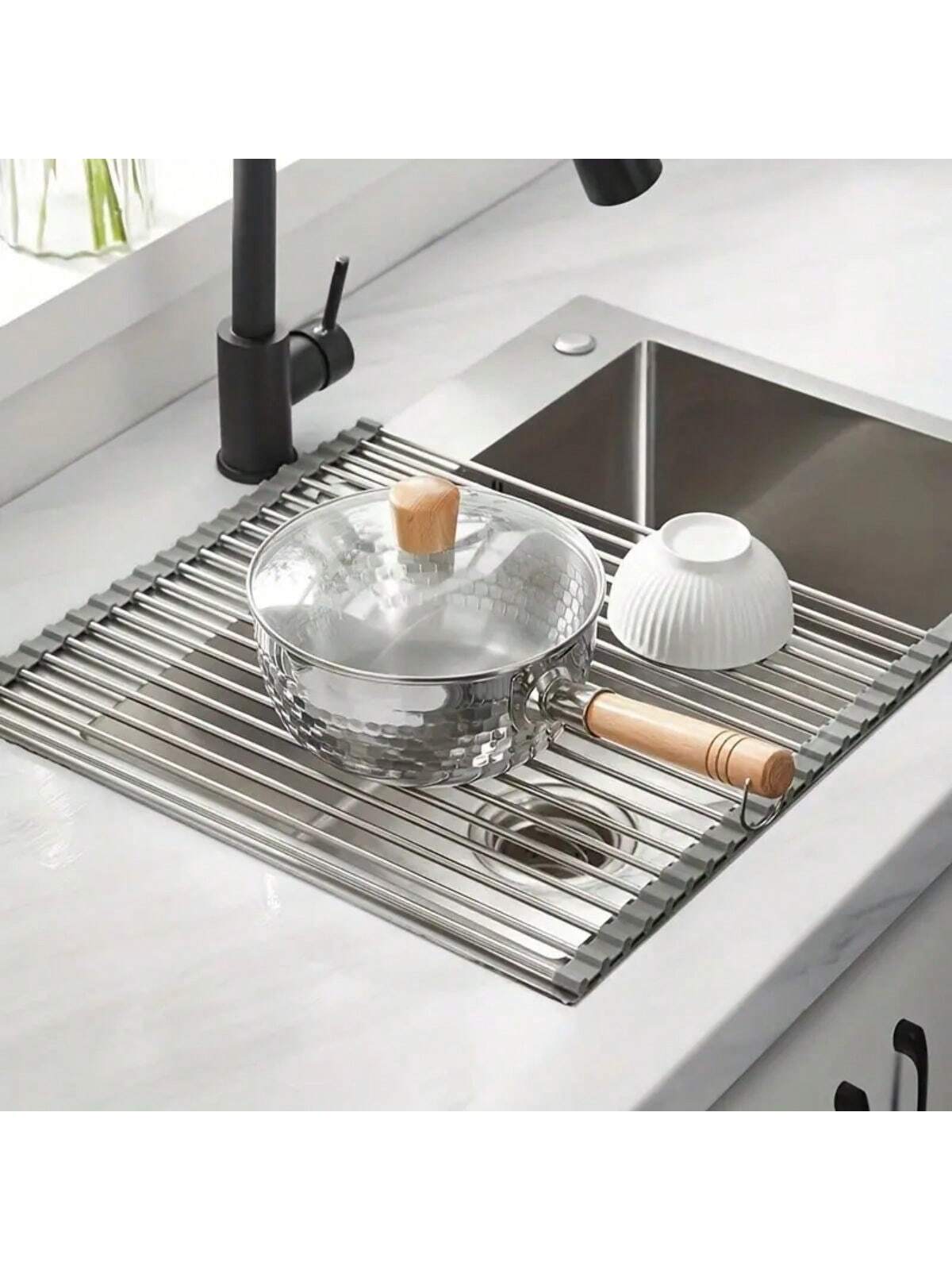 Dish Drainer Rack,Sink Dish Drainer Rack,Multifunctional Kitchen Sink Dish Drainer Rack , Foldable Stainless Steel Dish Drain Roll Up Rack,Expandable Roll Up Dish Drying Rack