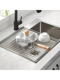 Dish Drainer Rack,Sink Dish Drainer Rack,Multifunctional Kitchen Sink Dish Drainer Rack , Foldable Stainless Steel Dish Drain Roll Up Rack,Expandable Roll Up Dish Drying Rack